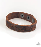 Paparazzi " Happy Harvester " Men's Brown LEATHER Vine Embossed Snap Bracelet