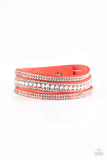 " Harlem Hustle " Orange Leather Clear/White Rhinestone Snap Band Bracelet