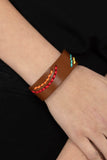 "Harmonic Horizons" Brown Leather & Multi Colored Embroidered Snap Bracelet