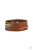 "Harmonic Horizons" Brown Leather & Multi Colored Embroidered Snap Bracelet