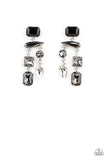 "Hazard Pay" Silver Metal Black, Smoky & Hematite Rhinestone Drop Dangle Earrings