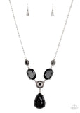 " Heirloom Hideaway " Silver Metal & Black Rhinestone "Y" Style Necklace Set