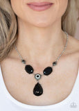 " Heirloom Hideaway " Silver Metal & Black Rhinestone "Y" Style Necklace Set