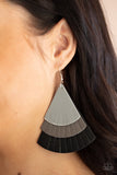 "Huge Fanatic" Light Gray, Dark Gray & Black Leather Layered Earrings