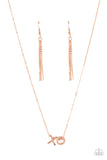 "Hugs and Kisses" Copper Metal with X and O Letter Necklace Set