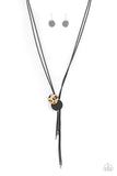 Paparazzi "I'm Feline Good" Faux Animal Print , Silver & Black Discs Bolo Slide Necklace Set