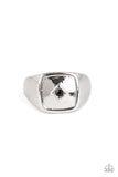 Paparazzi " Immortal " Silver Metal Black Rhinestone Men's Elastic Back Ring