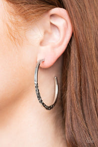 "Imprinted intensity" Silver Metal Half Hammered Hoop Earrings