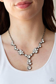 "Inner Light" Black Metal & White/Clear Rhinestone Cluster Necklace Set