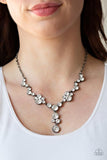 "Inner Light" Black Metal & White/Clear Rhinestone Cluster Necklace Set