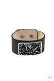 "Interstellar Shimmer" Black & Hematite LEATHER Snap Band Bracelet