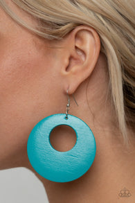 "Island Hop" Large Hoop Like Blue Wood Dangle Earrings