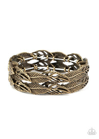 "It's Five O'flock Somewhere" Brass Double Row Feather Stretch bracelet