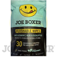 JOE BOXER Flushable Eucalyptus & Aloe Individually Wrapped Mint Wet Wipes 30 Count