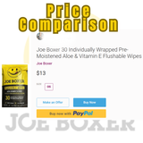 JOE BOXER Flushable Vitamin E & Aloe Individually Wrapped Wet Wipes 30 Count