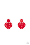 "Just a Little Crush" Red Painted Metal Textured Black Heart Drop Post Earrings