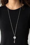 "Key Keepsake" Silver Metal Crushed Hematite Rhinestone Key Necklace Set