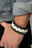 Paparazzi " Laces Loaded " Black & White LEATHER Laced Unisex Snap Bracelet