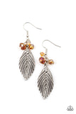 "Leaf it to Fate" Silver Metal Leaf with Brown Accents Drop Dangle Earrings