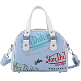 LIGHT BLUE VON DUTCH STYLE BOWLING/BOSTON HANDBAG WITH ADJUSTABLE STRAP