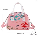 LIGHT PINK VON DUTCH STYLE BOWLING/BOSTON HANDBAG WITH ADJUSTABLE STRAP