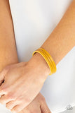 "Life is Wander-ful" Yellow LEATHER With White Stitching Snap Bracelet