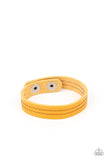 "Life is Wander-ful" Yellow LEATHER With White Stitching Snap Bracelet