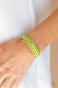 "Life is Wander-ful" Green LEATHER With White Stitching Snap Bracelet