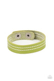 "Life is Wander-ful" Green LEATHER With White Stitching Snap Bracelet