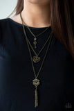 "Love Opens All Doors" Brass Key & Heart Layered Necklace Set