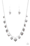 "Lovely Lockets" Silver Pink Rhinestone Heart Necklace Set