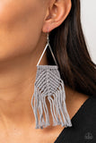 "Macrame Jungle" Silver Metal Gray Yarn Macramé Earrings