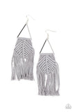 "Macrame Jungle" Silver Metal Gray Yarn Macramé Earrings