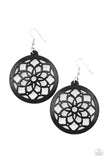 " Mandala Meadow " Stenciled Cutout Black Wood Earrings