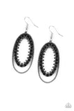 " Marry into Money " Silver Metal & Black Rhinestone Dangle Earrings