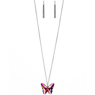 "The Social Butterfly Effect" Gunmetal & Multi Oil Spill Butterfly Necklace Set