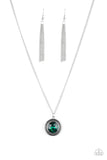 " Mega Money " Silver Metal & Green Faceted Rhinestone Necklace Set