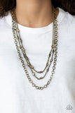 "Metro Mixer" Brass Metal Brown Rhinestone Multi Layer Necklace Set