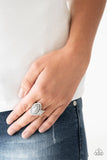 Paparazzi " Modern Millionaire " Silver Marquise Cut Hematite Elastic Back Ring