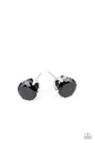 "Modest Motivation" Silver Metal And Black Solitaire Stud Classic Earrings