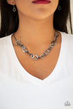 " Move It On Over " Black Metal Textured Circle Chain Necklace Set