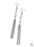 "Moved to Tiers" Silver Metal Multi Iridescent Rhinestone Tassel Earrings