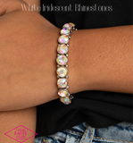 "Sugar Coated Sparkle" Silver Metal Multi Iridescent Rhinestone Stretch Bracelet