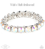 "Sugar Coated Sparkle" Silver Metal Multi Iridescent Rhinestone Stretch Bracelet