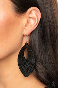 Paparazzi " One Beach at a Time " Stenciled Cutout Teardrop Black Wood Earrings