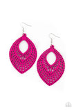 "One Beach at a Time" Stenciled Cutout Teardrop Pink Wood Earrings