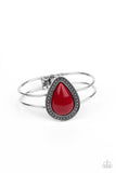 "Over the Top Pop" Silver Metal & Large Red Teardrop Stone Hinged Bracelet