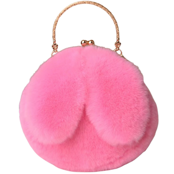 PINK Adorable Fluffy & Soft Bunny Rabbit Ears Handbag with Crossbody Chain