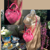 PINK with White Stitched Detailing Heart Shaped Spider & Spider Web Handbag/Crossbody Bag