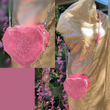 PINK with White Stitched Detailed Heart Shaped Spider Web Patent Crossbody Bag